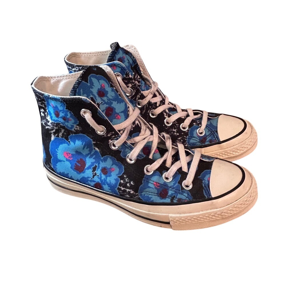 Converse High-Top Sneakers in Black with Blue Floral and Pink Accents